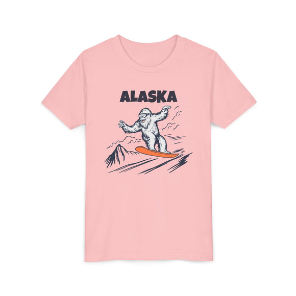 Alaska Yeti Snowboard Youth Tee - Funny Kids Skiing Shirt