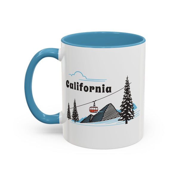 California Retro Snow Skiing Mountain 11 oz Mug, Ski Lodge Decor Coffee Cup, Mountain Gondola Lover Gift, Retro Skiing Mug