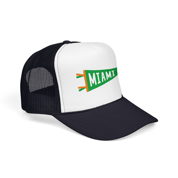 Miami, Florida Pennant Trucker Hat — Retro Flag Foam Cap