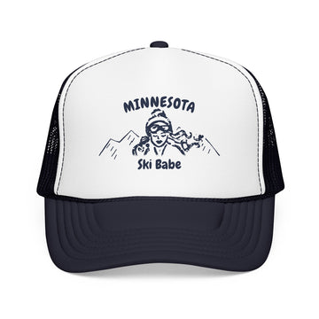 Buy navy-white-navy Minnesota Ski Babe Trucker Hat — Foam Mesh Cap