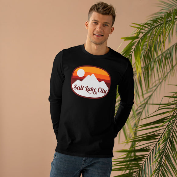Salt Lake City, Utah Mens Base Long-sleeve Tee - Retro Ombre Heavy Weight Long Sleeve T-shirt