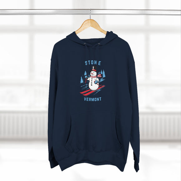 Premium Stowe, Vermont Skiing Snowman Hoodie