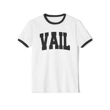 Buy white-black Vail, Colorado Cotton Ringer Graphic Tee - Unisex Vail T Shirt, Vintage Style Tee, Men's/Women's Tee