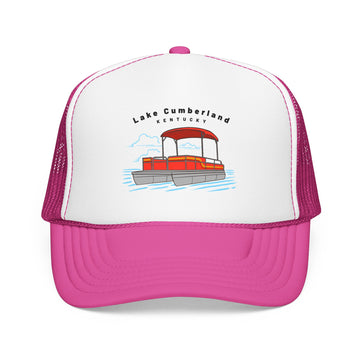 Buy hot-pink-white-hot-pink Lake Cumberland, Kentucky Trucker Hat - Pontoon Boat