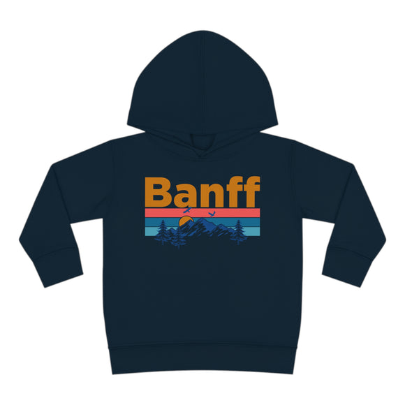Banff Toddler Hoodie - Retro Mountain Sun Unisex Banff Toddler Sweatshirt