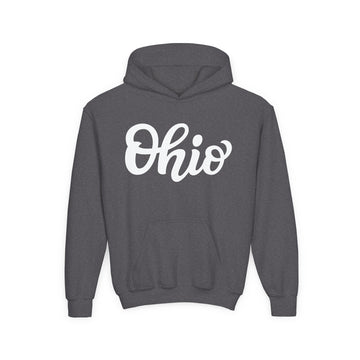 Buy dark-heather Ohio Youth Hoodie - Cozy Unisex Pullover, Kids Ohio Sweatshirt, Soft Cotton Blend Hoody