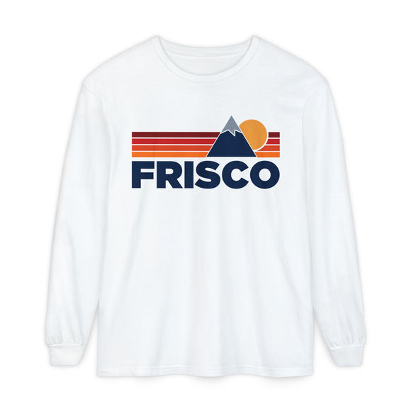 Frisco, Colorado Long Sleeve T-Shirt Retro Mountain, Unisex Frisco Unisex Garment-dyed Long Sleeve T-Shirt