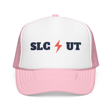 Buy light-pink-white Salt Lake City, Utah Retro Trucker Hat - Lightning Foam Cap - Lightning
