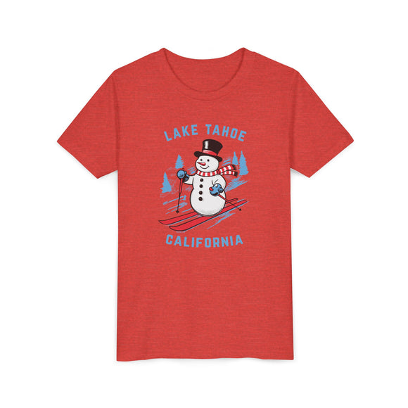 Lake Tahoe, California Youth Skiing Snowman Tee - Kids Lake Tahoe T Shirt