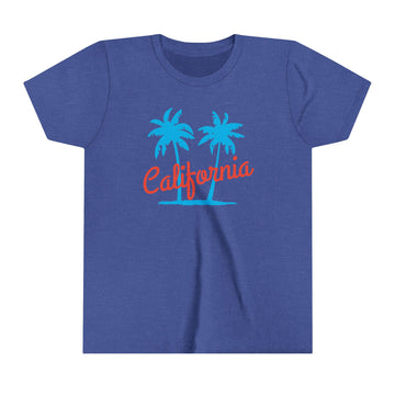 Buy heather-true-royal California Youth Shirt - Retro Palm Tree California Kid's T-Shirt