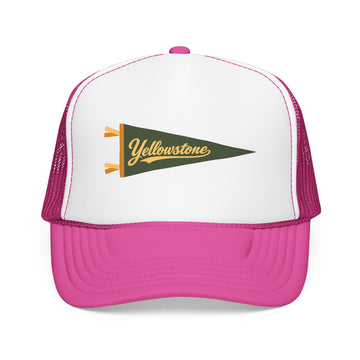 Buy hot-pink-white-hot-pink Yellowstone National Park Pennant Trucker Hat — Vintage Foam Mesh Cap