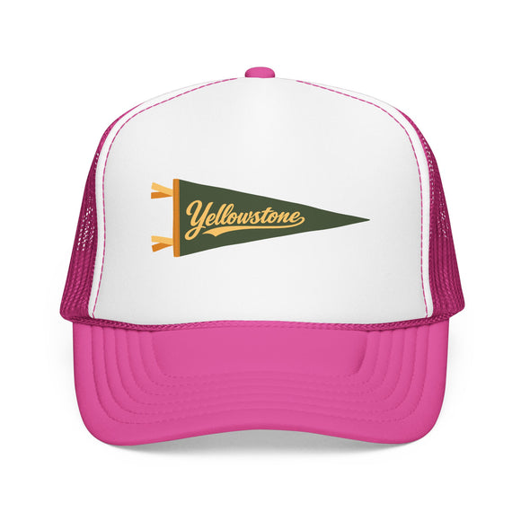 Yellowstone National Park Pennant Trucker Hat — Vintage Foam Mesh Cap