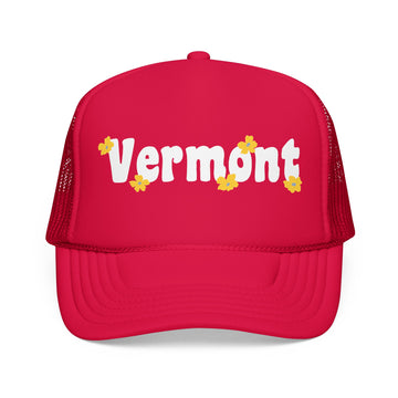 Buy red Vermont Foam Trucker Hat — Retro Daisy Logo Mesh Cap