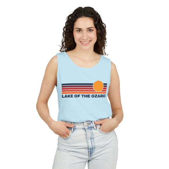 Lake of the Ozarks, Missouri Retro Sunstripe Tank Top | Comfort Colors - 100% Cotton