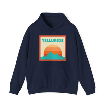 Buy navy Telluride, Colorado Mountain Sun Hoodie - Unisex Hooded Sweatshirt, Travel Sweatshirt, Sunset