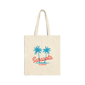Sarasota, Florida, Cotton Canvas Sarasota Tote Bag - Palm Script