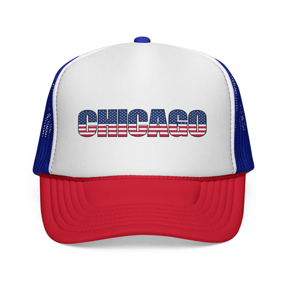 Chicago Illinois Stars and Stripes Trucker Cap