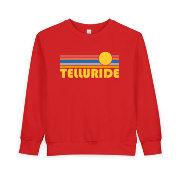 Buy red Telluride, Colorado Toddler Sweatshirt - Retro Sun Telluride Toddler Crewneck Sweatshirt