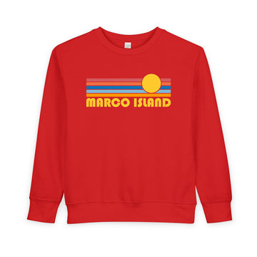 Buy red Marco Island, Florida Toddler Sweatshirt - Retro Sun Marco Island Toddler Crewneck Sweatshirt