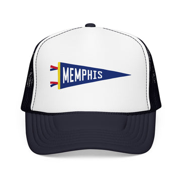 Buy navy-white-navy Memphis, Tennessee Pennant Trucker Hat — Retro Flag Foam Cap