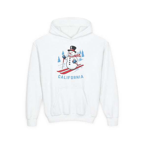 California Youth Hoodie - Skiing Snowman Kids California Hooded Sweatshirt