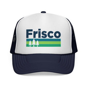 Buy dark-navy Frisco, Colorado Retro Trees Trucker Hat - Vintage Style Frisco Cap