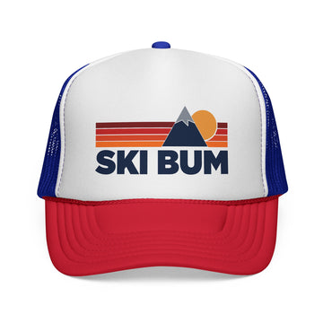 Ski Bum Retro Mountains Trucker Hat - Vintage Style Ski Bum Cap