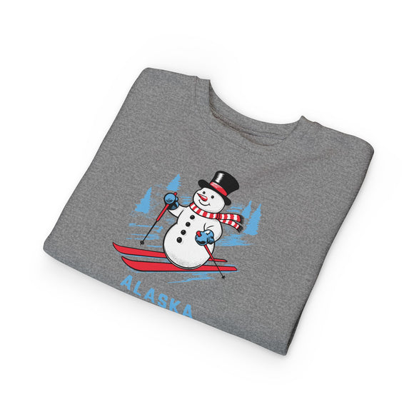 Alaska Toddler Sweatshirt - Skiing Snowman Alaska Toddler Crewneck Sweatshirt