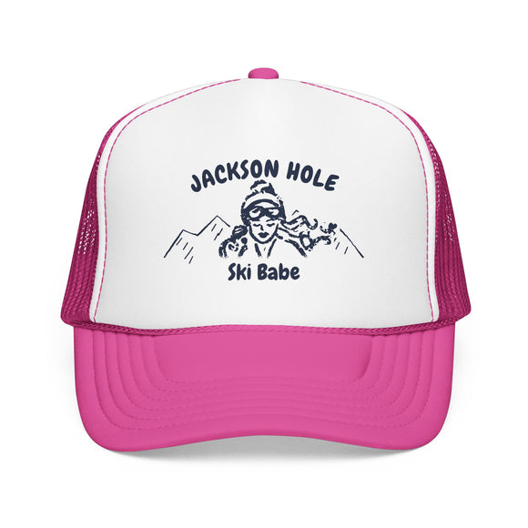 Jackson Hole, Wyoming Ski Babe Trucker Hat — Foam Mesh Cap