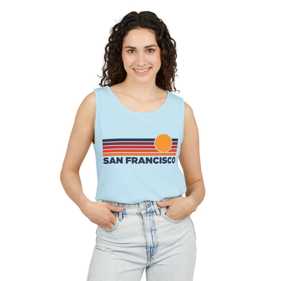 San Francisco, California Retro Sunstripe Tank Top | Comfort Colors - 100% Cotton