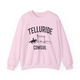 Buy light-pink Telluride, Colorado Sweatshirt - Colorado Cowgirl Graphic Crewneck