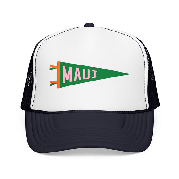 Maui, Hawaii Pennant Trucker Hat — Retro Flag Foam Cap