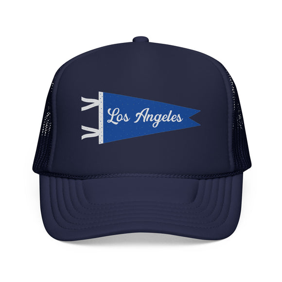 Los Angeles, California Pennant Foam Trucker Hat — Vintage Mesh Cap