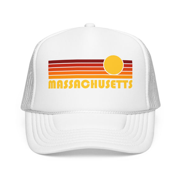 Massachusetts Retro Sunset Trucker Hat