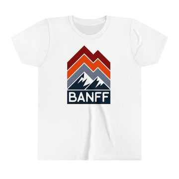 Banff, Canada Youth Shirt - Retro Mountain Banff Kid's T-Shirt - Chevron Peaks - 0