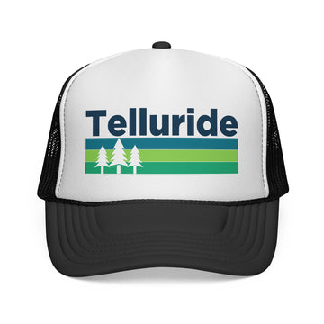 Telluride, Colorado Retro Trees Trucker Hat - Vintage Style Telluride Cap