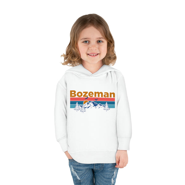 Bozeman Toddler Hoodie - Retro Mountain Sun Unisex Bozeman Toddler Sweatshirt