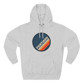 Buy heather-grey Premium Portland, Oregon Retro Circle Hoodie — Vintage 70s Striped Logo Pullover