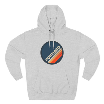 Buy heather-grey Premium Portland, Oregon Retro Circle Hoodie — Vintage 70s Striped Logo Pullover