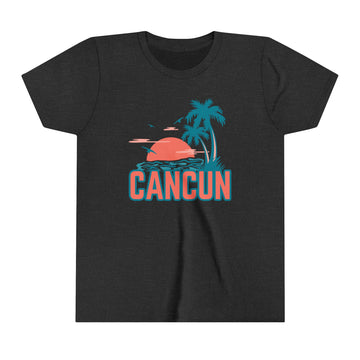Buy dark-grey-heather Cancun, Mexico Youth Shirt - Retro Palm Tree Cancun Kid's T-Shirt
