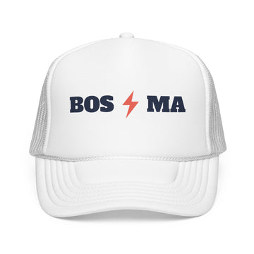 Buy white Boston, Massachusetts Retro Trucker Hat - Lightning Foam Cap - Lightning