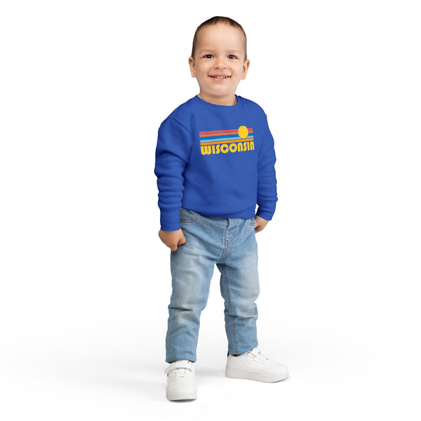 Wisconsin Toddler Sweatshirt - Retro Sun Wisconsin Toddler Crewneck Sweatshirt