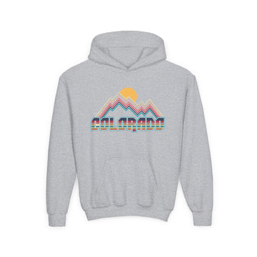 Buy sport-grey Colorado Youth Hoodie - Retro Mountain Colorado Youth Sweatshirt