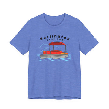 Buy heather-columbia-blue Burlington, Vermont T Shirt - Pontoon Boat Tee