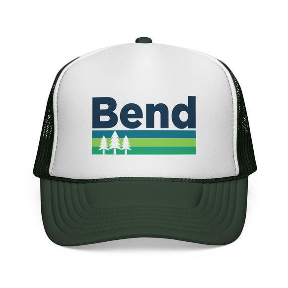 Bend, Oregon Retro Trees Trucker Hat - Vintage Style Bend Cap