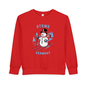 Buy red Stowe, Vermont Toddler Sweatshirt - Skiing Snowman Stowe Toddler Crewneck Sweatshirt