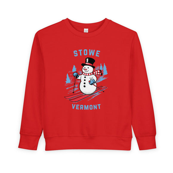 Stowe, Vermont Toddler Sweatshirt - Skiing Snowman Stowe Toddler Crewneck Sweatshirt