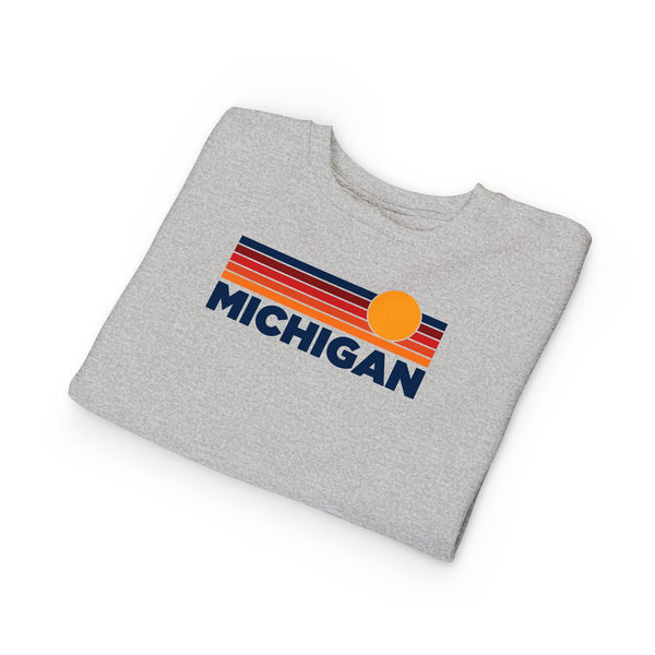 Michigan Toddler Sweatshirt - Retro Sun Michigan Toddler Crewneck Sweatshirt