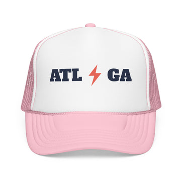 Buy light-pink-white Atlanta, Georgia Retro Trucker Hat — Lightning Foam Cap - Lightning
