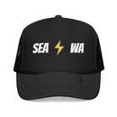 Seattle, Washington Retro Trucker Hat - Lightning Foam Cap - Lightning Black-1